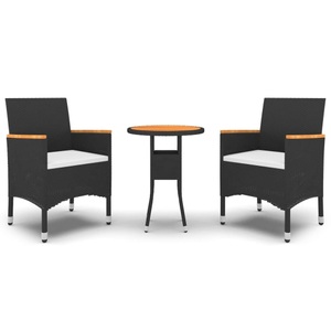 vidaXL, vidaXL 3-tlg. Garten-Essgruppe Poly Rattan Schwarz