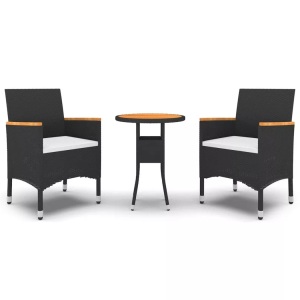 vidaXL, vidaXL 3-tlg. Garten-Essgruppe Poly Rattan Schwarz