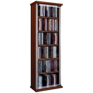 VCM, Holz CD DVD Stand Regal Schrank Aufbewahrung Standregal Ständer Classic Glastür Holz CD DVD Stand Regal Schrank Aufbewahrung Standregal Ständer Classic Glastür, VCM - CD Regal Holz | Schrank mit ESG-Sicherheitsglastüren für 204 CDs oder 72 DVDs Maße: H. 92 x B. 31 T. 18 cm Elegantes DVD Rollen |, One Size, Kern-Nussbaum