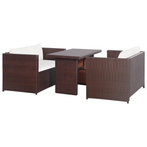 Diverse Hardware, 3-tlg. Bistro-Set mit Auflagen Poly Rattan Braun