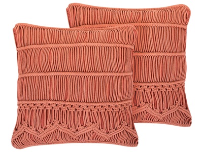 Beliani, Kissen 2er Set aus Baumwolle Boho AKKOY Kissen 2er Set aus Baumwolle Boho AKKOY, Beliani - Dekokissen 2er Set aus Baumwolle Boho AKKOY, One Size, Orange Bunt
