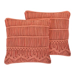 Beliani, Kissen 2er Set aus Baumwolle Boho AKKOY Kissen 2er Set aus Baumwolle Boho AKKOY, Beliani - Dekokissen 2er Set aus Baumwolle Boho AKKOY, One Size, Orange Bunt