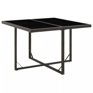 vidaXL, vidaXL Gartentisch Schwarz 109x107x74 cm Poly Rattan und Glas, vidaXL Gartentisch Schwarz 109x107x74 cm Poly Rattan und Glas