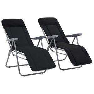 vidaXL, vidaXL Klappbare Gartenstühle mit Polstern 2 Stk. Schwarz, vidaXL Klappbare Gartenstühle mit Polstern 2 Stk. Schwarz