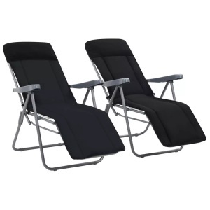 vidaXL, vidaXL Klappbare Gartenstühle mit Polstern 2 Stk. Schwarz, vidaXL Klappbare Gartenstühle mit Polstern 2 Stk. Schwarz