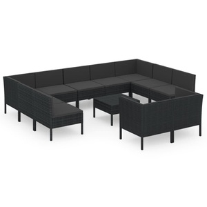 vidaXL, vidaXL 12-tlg. Garten-Lounge-Set mit Auflagen Poly Rattan Schwarz
