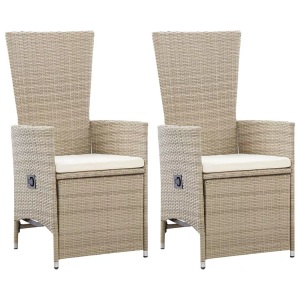 vidaXL, vidaXL Garten-Liegestühle 2 Stk. mit Auflagen Poly Rattan Beige, vidaXL Garten-Liegestühle 2 Stk. mit Auflagen Poly Rattan Beige