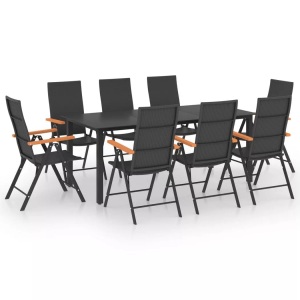 vidaXL, vidaXL 9-tlg. Garten-Essgruppe Schwarz und Braun