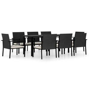 vidaXL, vidaXL 9-tlg. Garten-Essgruppe Poly Rattan Schwarz, vidaXL 9-tlg. Garten-Essgruppe Poly Rattan Schwarz
