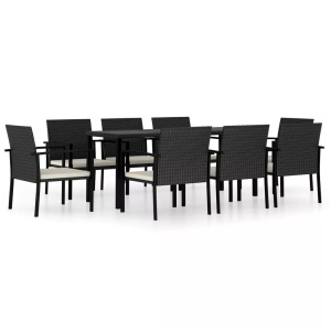 vidaXL, vidaXL 9-tlg. Garten-Essgruppe Poly Rattan Schwarz, vidaXL 9-tlg. Garten-Essgruppe Poly Rattan Schwarz