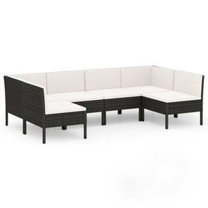 vidaXL, vidaXL 6-tlg. Garten-Lounge-Set mit Auflagen Poly Rattan Schwarz