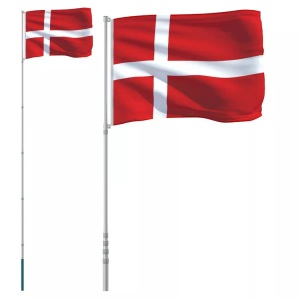 vidaXL, vidaXL Flagge Dänemarks mit Mast 5,55 m Aluminium, vidaXL Flagge Dänemarks mit Mast 5,55 m Aluminium