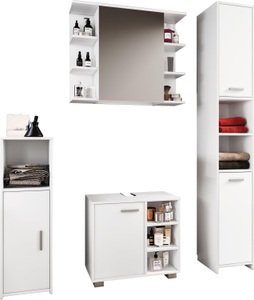 VCM, 4-tlg. Komplett Badmöbel Badschrank Bad Unterschrank Hochschrank Set Zalo I 4-tlg. Komplett Badmöbel Badschrank Bad Unterschrank Hochschrank Set Zalo I, MID.YOU Badezimmer 140 cm , Zalo , Weiss , Holzwerkstoff , 140 cm , melaminharzbeschichtet,Nachbildung , stehend, Spiegel mit Ablage , 000657021216