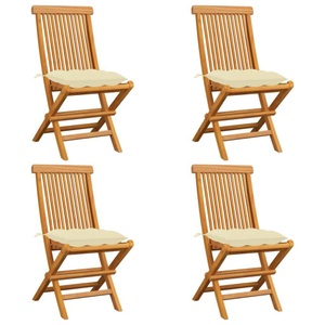 vidaXL, vidaXL Gartenstühle mit Cremeweißen Kissen 4 Stk. Massivholz Teak, vidaXL Gartenstühle mit Cremeweißen Kissen 4 Stk. Massivholz Teak