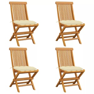 vidaXL, vidaXL Gartenstühle mit Cremeweißen Kissen 4 Stk. Massivholz Teak, vidaXL Gartenstühle mit Cremeweißen Kissen 4 Stk. Massivholz Teak
