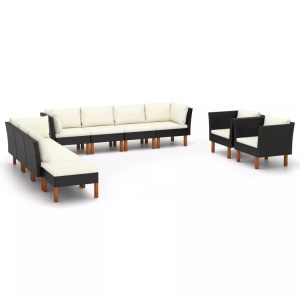 vidaXL, vidaXL 10-tlg. Garten-Lounge-Set Poly Rattan Eukalyptusholz Schwarz