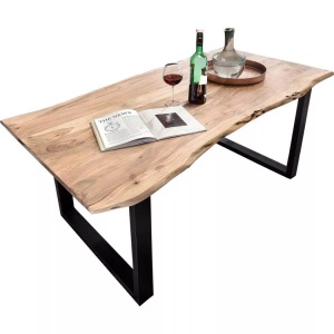mutoni living, Esstisch Massivholz Akazie Stahl 120x80, Esstisch Massivholz Akazie Stahl 120x80