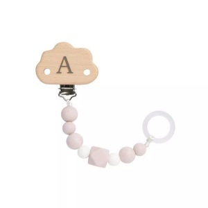 Lässig, LÄSSIG Soother Holder Wood/Silicone Little Universe Rose, Lässig - Personalisierte Schnullerkette Little Universe Cloud powder pink, One Size