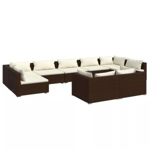 vidaXL, vidaXL 9-tlg. Garten-Lounge-Set mit Kissen Braun Poly Rattan, vidaXL 9-tlg. Garten-Lounge-Set mit Kissen Braun Poly Rattan