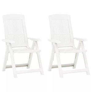vidaXL, vidaXL Verstellbare Gartenstühle 2 Stk. Kunststoff Weiß, vidaXL Verstellbare Gartenstühle 2 Stk. Kunststoff Weiß