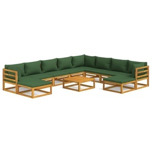 vidaXL, vidaXL 11-tlg. Garten-Lounge-Set mit Grünen Kissen Massivholz, vidaXL 11-tlg. Garten-Lounge-Set mit Grünen Kissen Massivholz