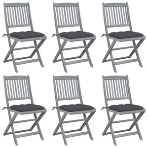 vidaXL, vidaXL Klappbare Gartenstühle 6 Stk. mit Kissen Massivholz Akazie, vidaXL Klappbare Gartenstühle 6 Stk. mit Kissen Massivholz Akazie