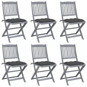 vidaXL, vidaXL Klappbare Gartenstühle 6 Stk. mit Kissen Massivholz Akazie, vidaXL Klappbare Gartenstühle 6 Stk. mit Kissen Massivholz Akazie