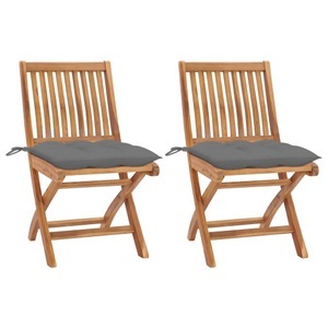vidaXL, vidaXL Gartenstühle 2 Stk. mit Grauen Kissen Massivholz Teak