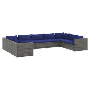 vidaXL, vidaXL 9-tlg. Garten-Lounge-Set mit Kissen Poly Rattan Grau, 