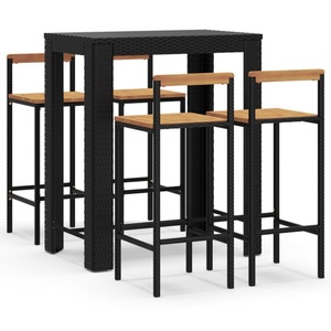 vidaXL, vidaXL 5-tlg. Gartenbar-Set Schwarz Poly Rattan & Massivholz Akazie