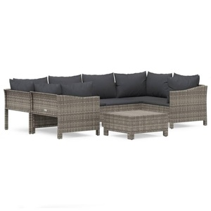 vidaXL, vidaXL 7-tlg. Garten-Lounge-Set mit Kissen Grau Poly Rattan