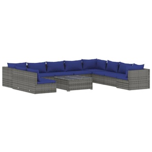 vidaXL, vidaXL 11-tlg. Garten-Lounge-Set mit Kissen Grau Poly Rattan, 