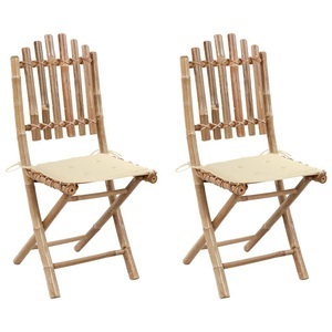 vidaXL, vidaXL Klappbare Gartenstühle 2 Stk. mit Kissen Bambus, vidaXL Klappbare Gartenstühle 2 Stk. mit Kissen Bambus