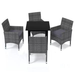 vidaXL, vidaXL 5-tlg. Garten-Essgruppe mit Kissen Poly Rattan Grau, vidaXL 5-tlg. Garten-Essgruppe mit Kissen Poly Rattan Grau