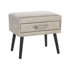 Beliani, Beliani Nachttisch beige Kunstleder EUROSTAR, Beliani - Nachttisch mit 1 Schublade aus Kunstleder Retro EUROSTAR, One Size, Perle