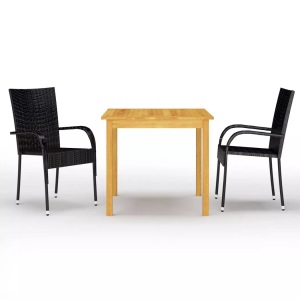 vidaXL, vidaXL 3-tlg. Garten-Essgruppe Schwarz, vidaXL 3-tlg. Garten-Essgruppe Schwarz