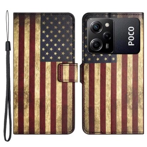 Cover-Discount, Xiaomi Poco X5 Pro - Leder Etui Hülle USA Amerika Flagge, Cover-Discount - Xiaomi Poco X5 Pro Handyhülle Motiv, Multicolor