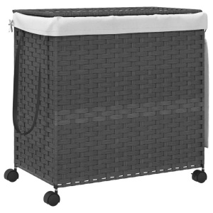 vidaXL, vidaXL Wäschekorb mit Rollen Grau 60x35x60,5 cm Rattan, vidaXL Wäschekorb mit Rollen Grau 60x35x60,5 cm Rattan
