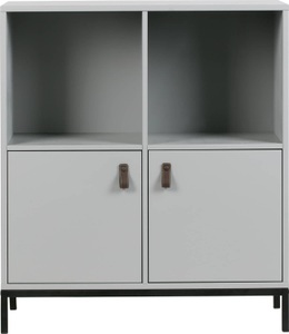 vtwonen, vtwonen Kleinschrank Kiefer Betongrau mit zwei Türen, Schrank Case Four Mixed mit Gestell betongrau