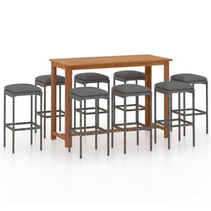 vidaXL, vidaXL 9-tlg. Gartenbar-Set mit Kissen Grau, vidaXL 9-tlg. Gartenbar-Set mit Kissen Grau