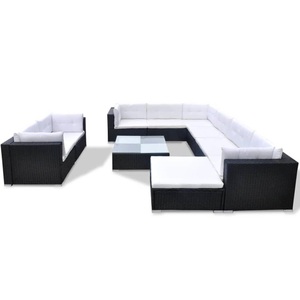 Diverse Hardware, 10-tlg. Garten-Lounge-Set mit Auflagen Poly Rattan Schwarz