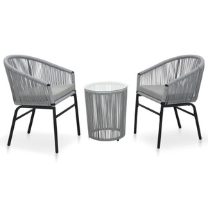 Diverse Hardware, 3-tlg. Bistro-Set mit Kissen PVC Rattan Anthrazit