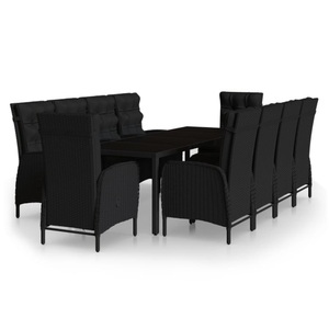 vidaXL, vidaXL 11-tlg. Garten-Essgruppe Poly Rattan Schwarz, vidaXL 11-tlg. Garten-Essgruppe Poly Rattan Schwarz