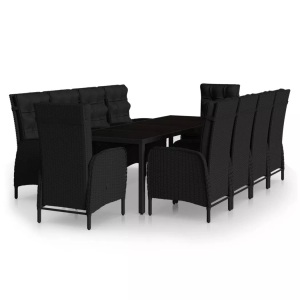 vidaXL, vidaXL 11-tlg. Garten-Essgruppe Poly Rattan Schwarz, vidaXL 11-tlg. Garten-Essgruppe Poly Rattan Schwarz