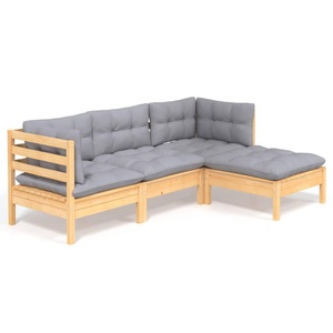 vidaXL, vidaXL 4-tlg. Garten-Lounge-Set mit Grauen Kissen Kiefernholz, vidaXL 4-tlg. Garten-Lounge-Set mit Grauen Kissen Kiefernholz
