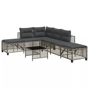 vidaXL, vidaXL 3-tlg. Garten-Ecksofa-Set mit Kissen Grau Poly Rattan