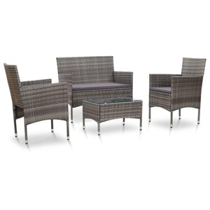 Diverse Hardware, 4-tlg. Garten-Lounge-Set mit Auflagen Poly Rattan Grau