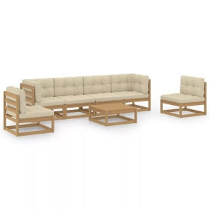 vidaXL, vidaXL 7-tlg. Garten-Lounge-Set mit Kissen Kiefer Massivholz, vidaXL 7-tlg. Garten-Lounge-Set mit Kissen Kiefer Massivholz
