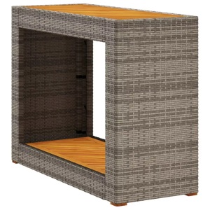 vidaXL, vidaXL Garten-Beistelltisch mit Holzplatte Grau Poly Rattan, vidaXL Garten-Beistelltisch mit Holzplatte Grau Poly Rattan