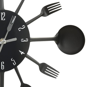 vidaXL, vidaXL Wanduhr mit Löffel und Gabel Design Schwarz 40 cm Aluminium, vidaXL Wanduhr mit Löffel und Gabel Design Schwarz 40 cm Aluminium